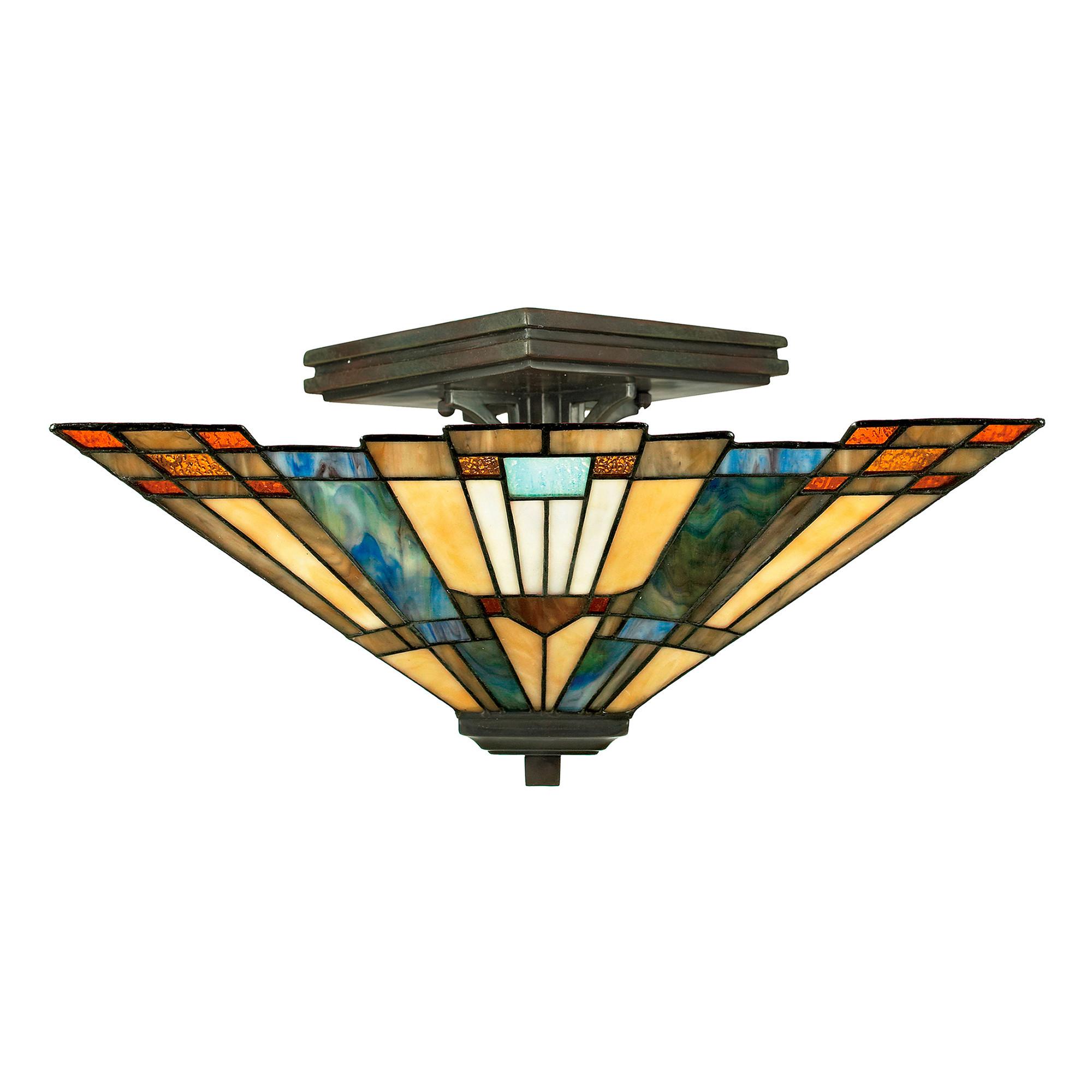 Deckenleuchte Qz-Inglenook-Sf  Tiffany - Bronzefarben, Natur, Glas/Metall (35.6/20.3cm) - Elstead Lighting