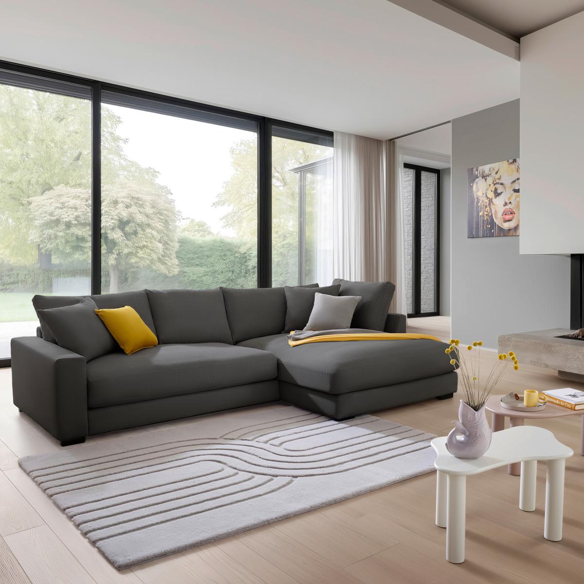 Rohová sedačka PEDRO, pravá, antracitová - černá/antracitová, Moderní, textil/plast (300/190cm) - Mömax