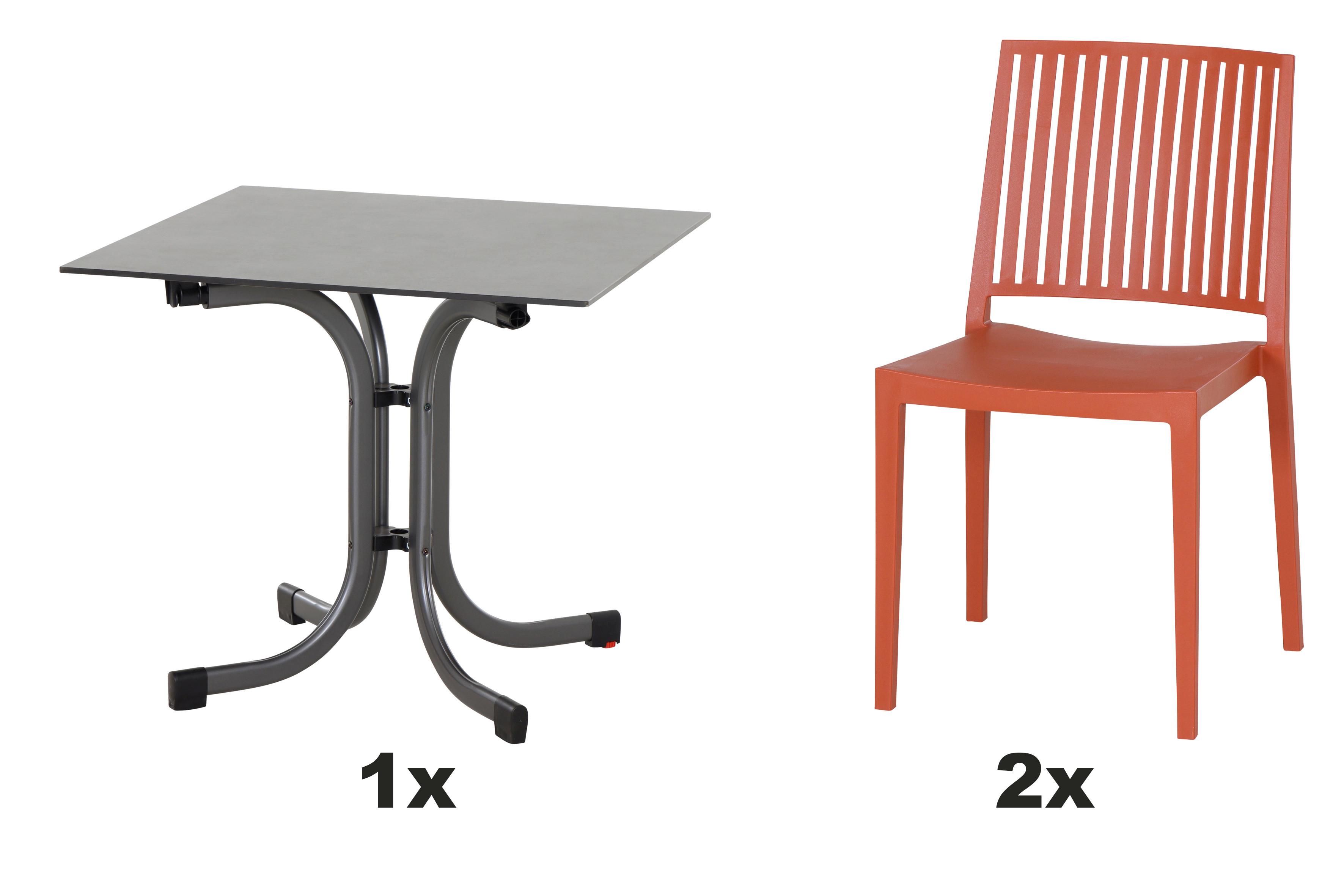 Gartengarnitur T20157 - Anthrazit/Rot, Basics, Holzwerkstoff/Kunststoff (80/80/80cm) - Siena Garden