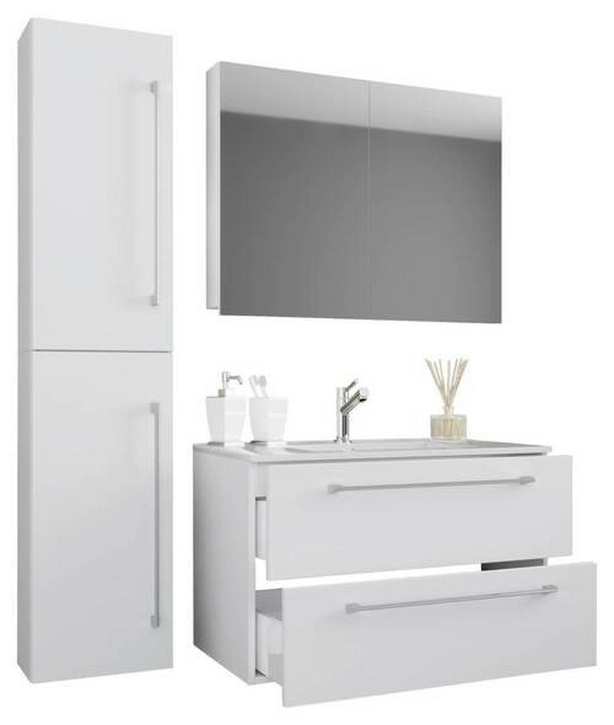 Badezimmer Badinos 4-Teilig Weiß B: 61 cm - Weiß, MODERN, Keramik/Holzwerkstoff (93cm) - MID.YOU