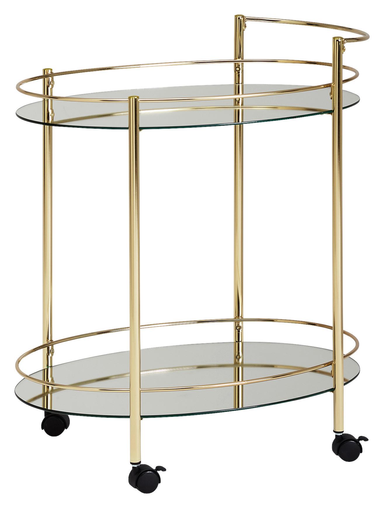 Servierwagen Stahl/Glas goldfarben mit 2 Ablageflächen