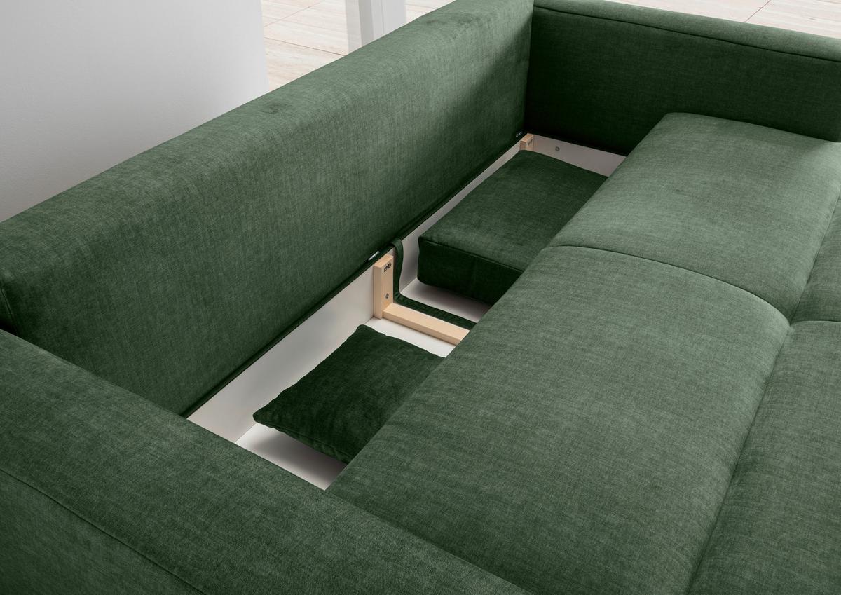 Schlafsofa Longo, Dunkelgrün B: 245 Cm - Dunkelgrün/Schwarz, MODERN, Textil (245/86/126cm) - Livetastic