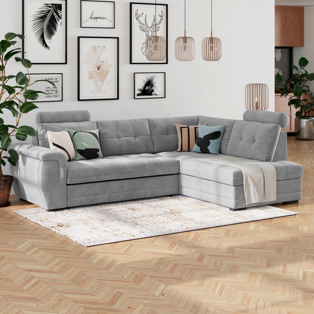 Ecksofa mit Schlaffunktion Falco new hellgrau 183x251 cm - Hellgrau/Schwarz, KONVENTIONELL, Textil (183/251cm) - Ondega