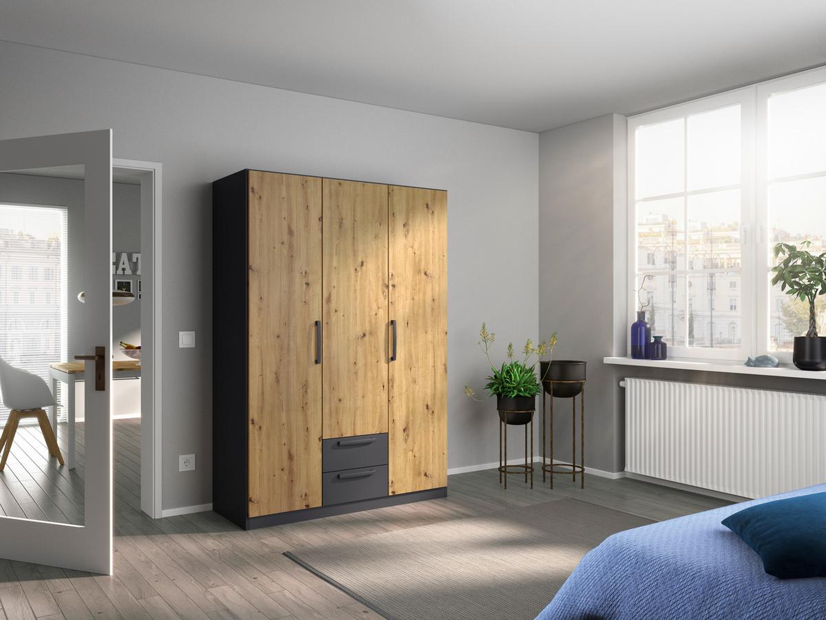 Drehtürenschrank Style-Up Eiche Artisan/Grau B: 136cm - Eiche Artisan/Grau, MODERN, Holzwerkstoff (136/197/54cm) - Rauch Möbel