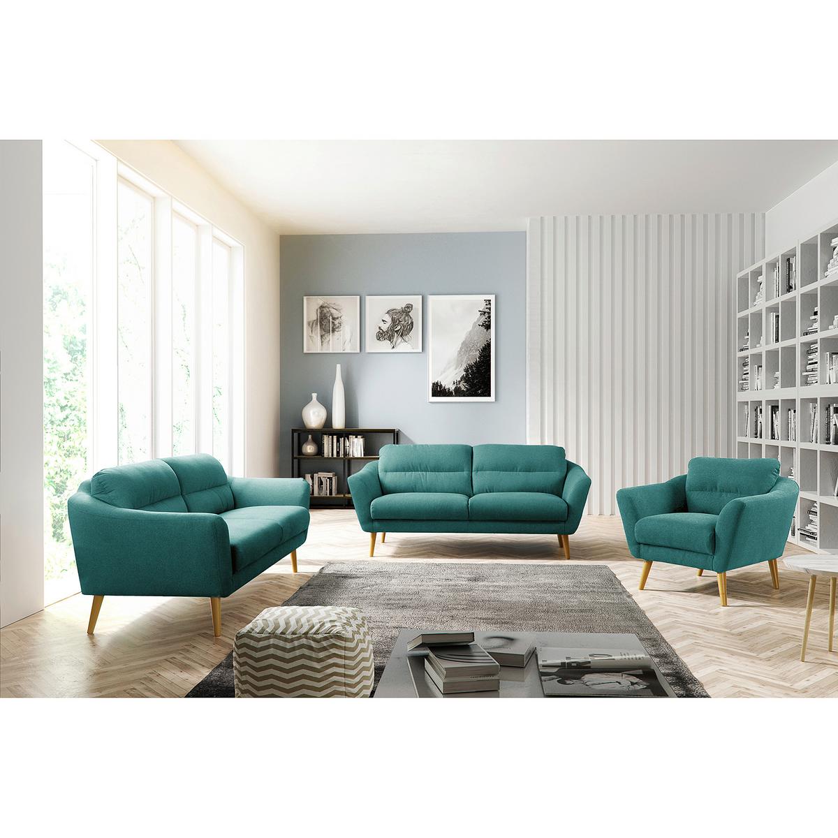 Sessel Tromso Türkis B: 92 cm - Türkis/Buchefarben, Design, Textil (92/87/88cm) - Livetastic