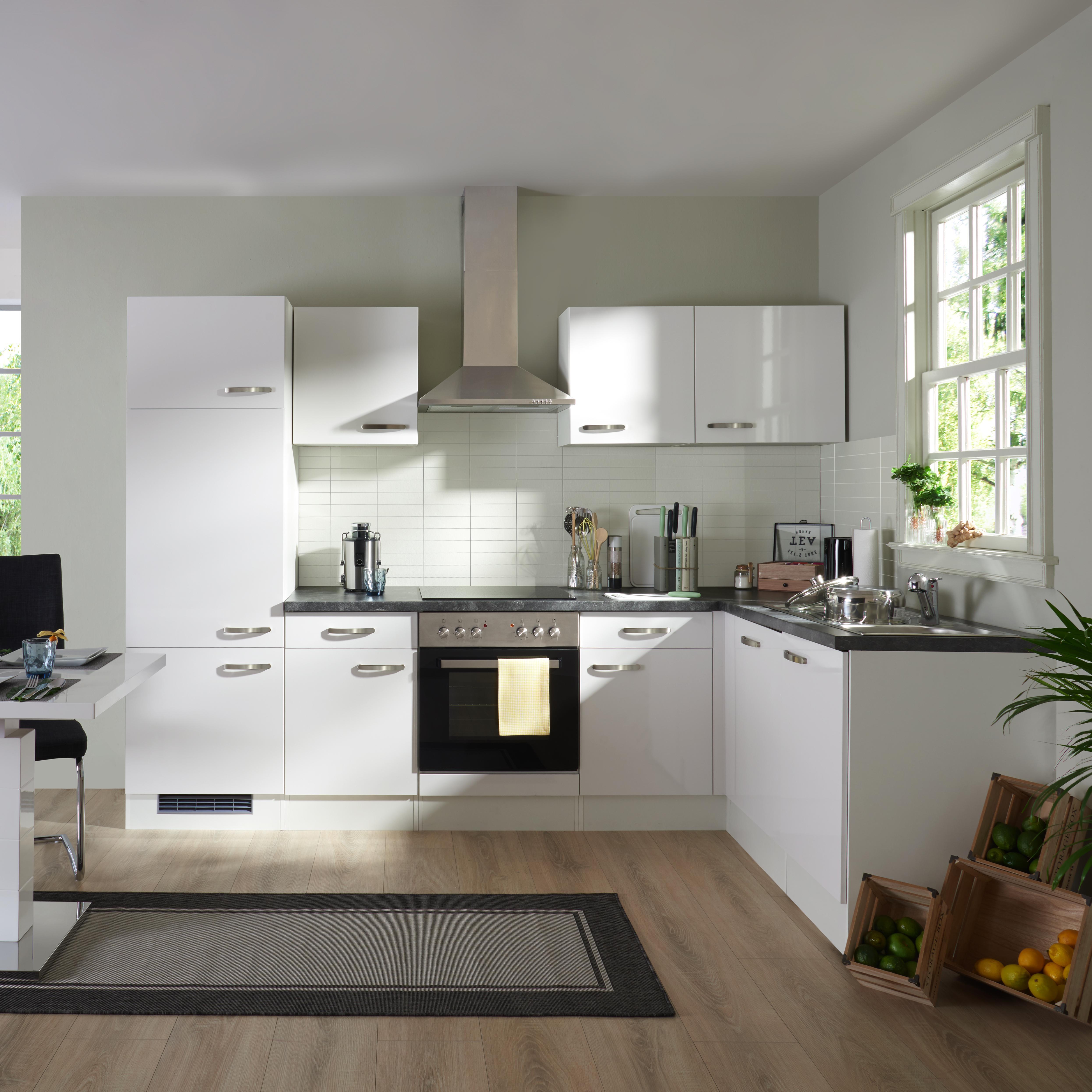 Eckküche ALBA Hochglanz Weiß inkl. Geräten & Spüle