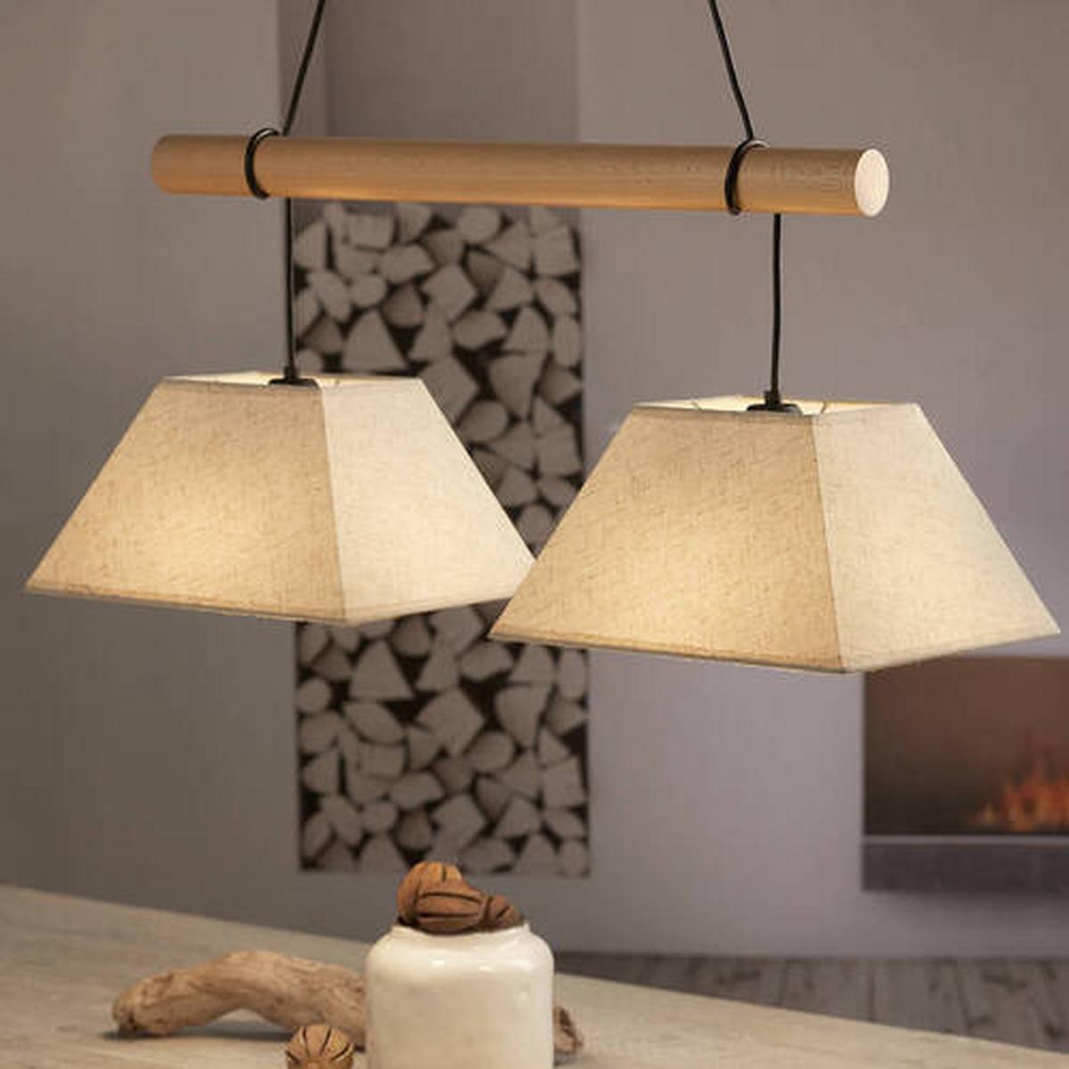 Hängeleuchte 5016/2P - Hellbraun/Schwarz, Natur, Holz/Textil (60/24/90cm)