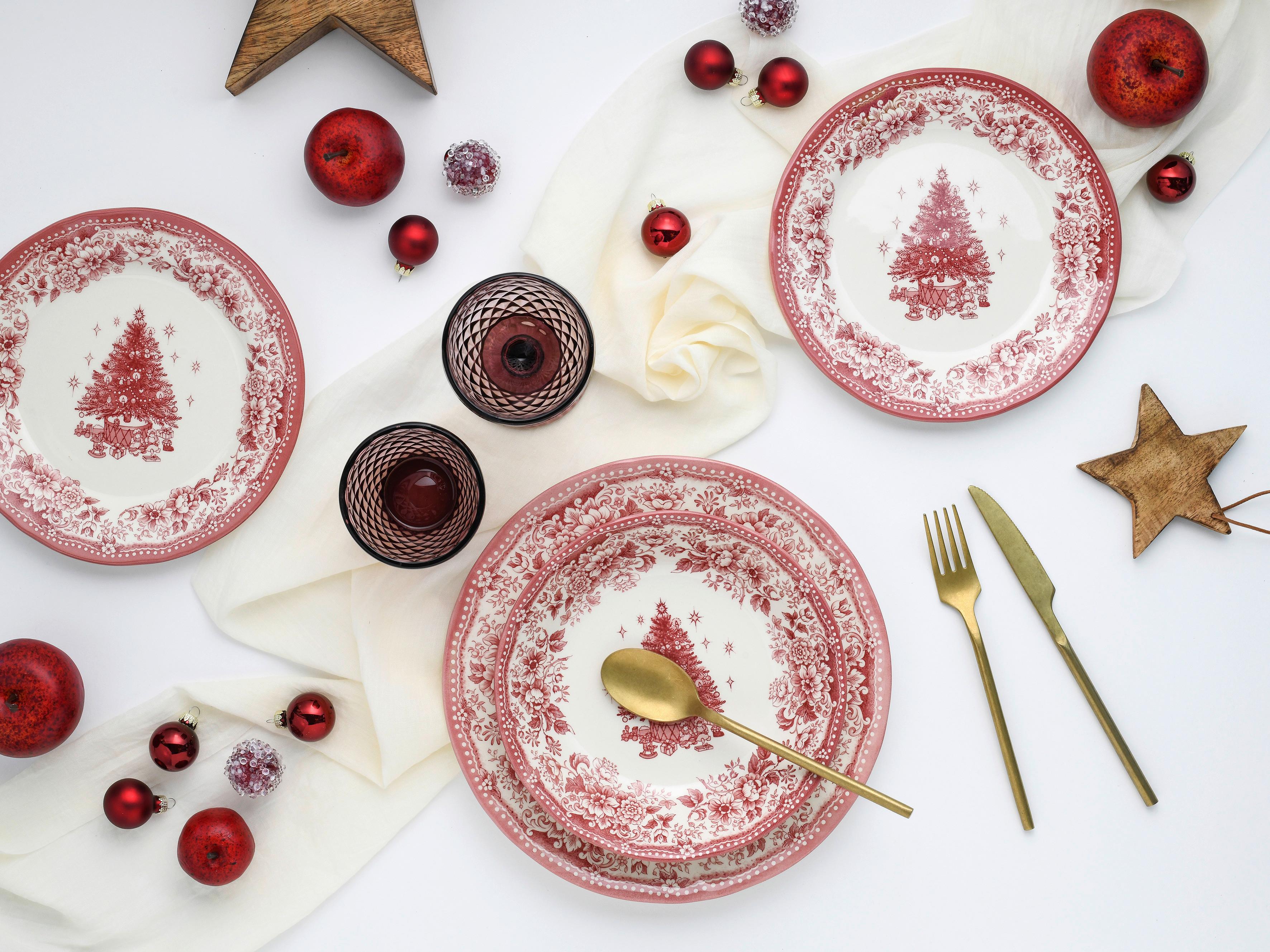 Tafelservice Tannenbaum 12--Teilig., Rot - Rot, Basics, Keramik - Creatable