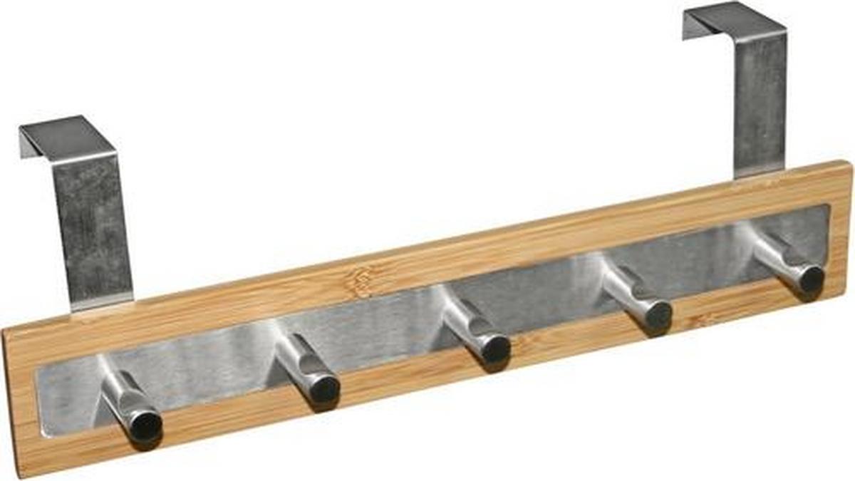 VEŠIAK NA DVERE LISA - prírodná farba/chrómová, Modern, kov/drevo (36/12/8cm)