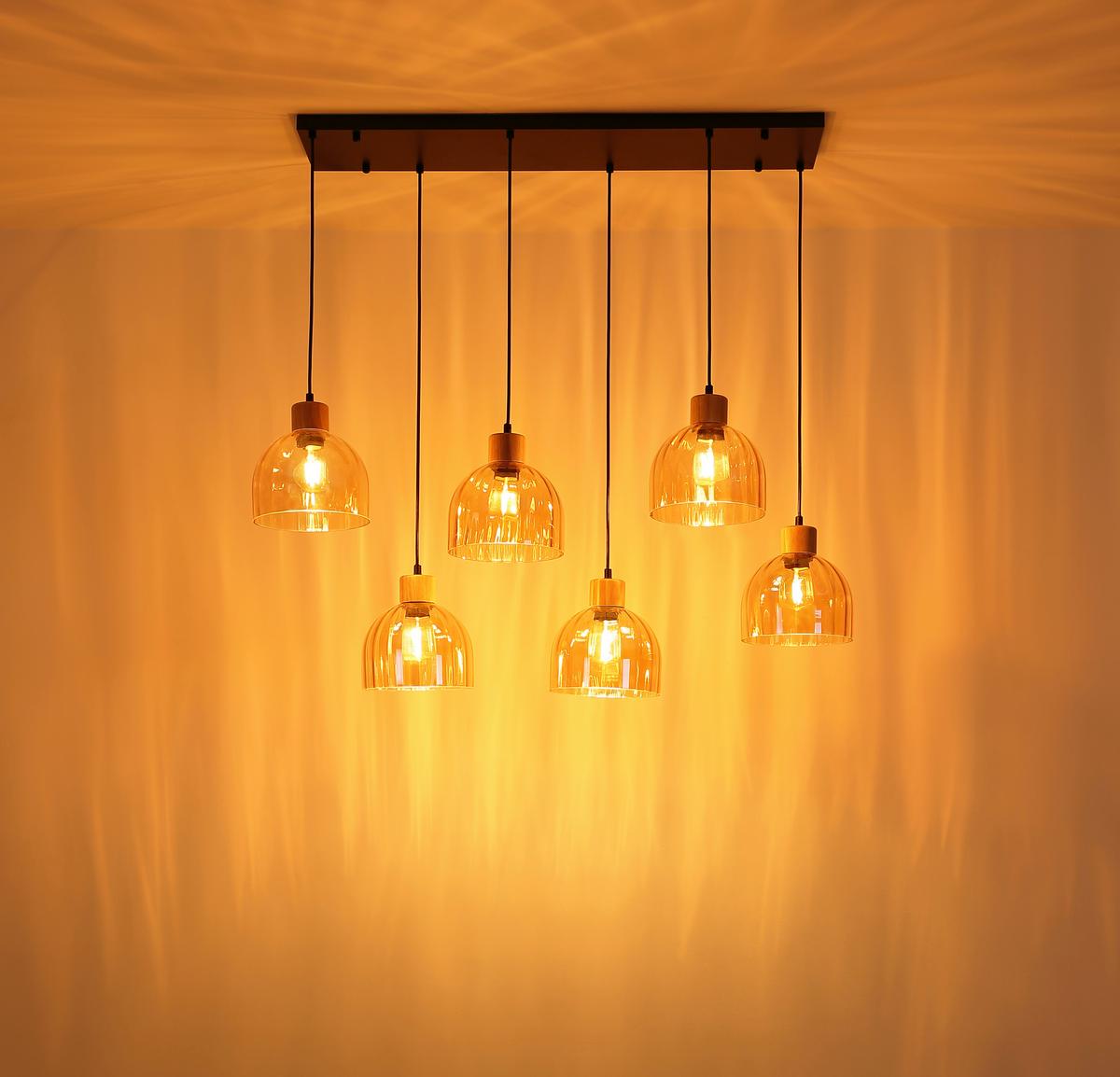 HÄNGELEUCHTE Braun, Schwarz, ca. 105x36 cm - Bernsteinfarben/Schwarz, Design, Glas/Holz (105/36cm) - Globo
