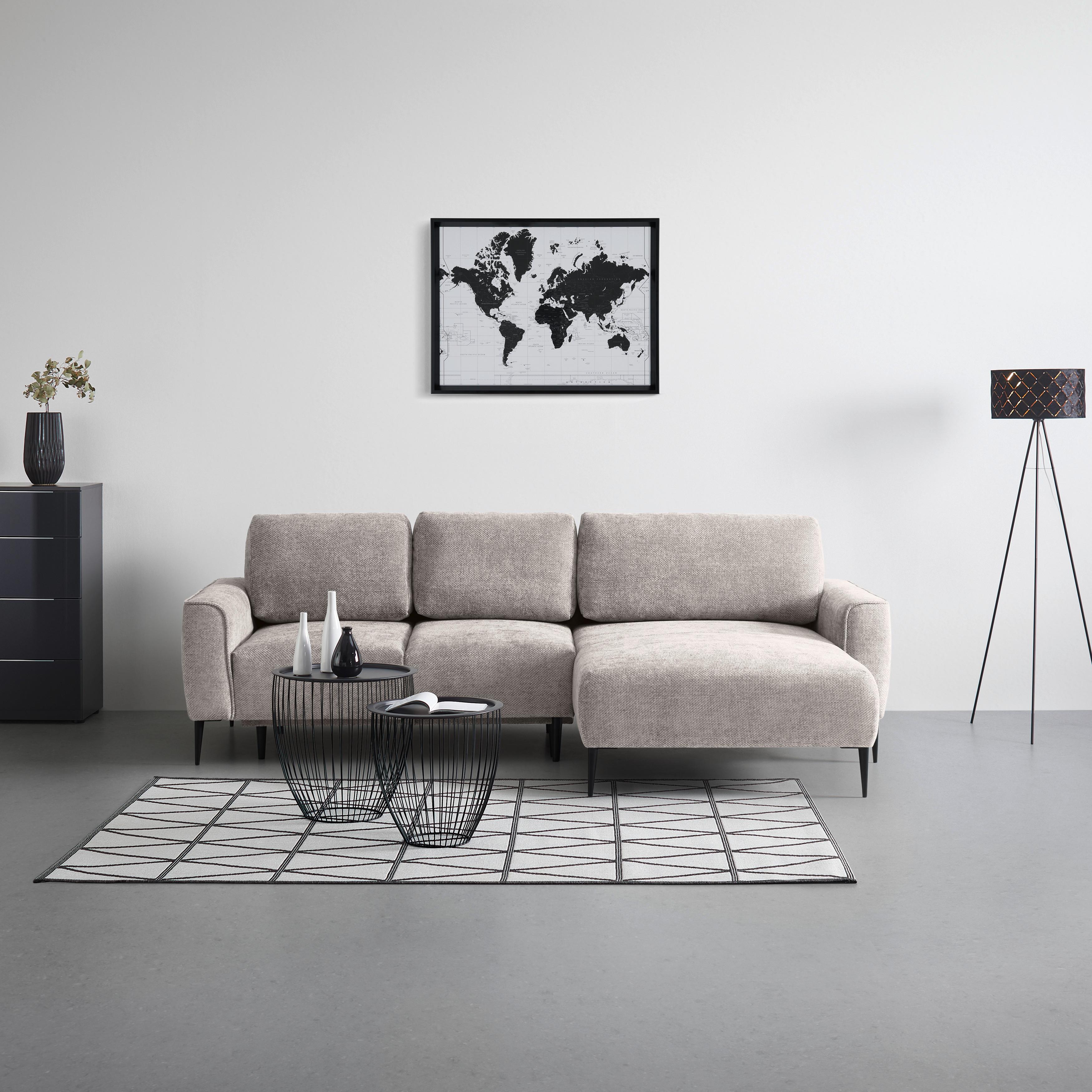 Rohová sedačka CUSTOM, pravá, světle šedá žinylka - černá/světle šedá, Moderní, kov/textil (255/164cm) - Mömax