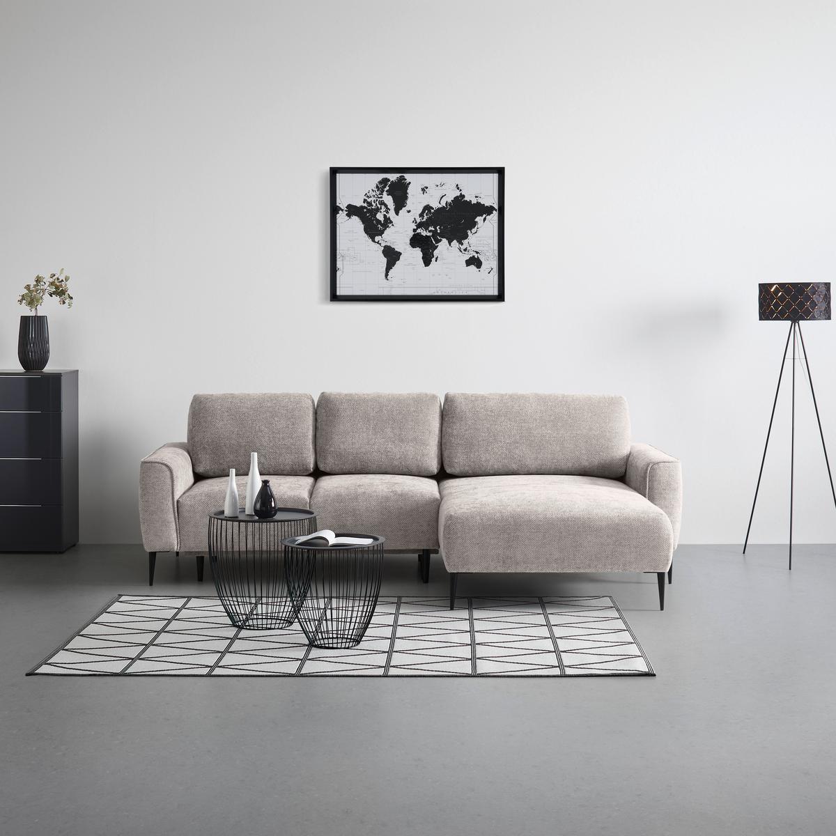 Rohová sedačka CUSTOM, pravá, světle šedá žinylka - černá/světle šedá, Moderní, kov/textil (255/164cm) - Mömax