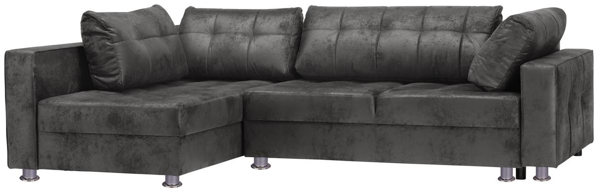 Ecksofa Mit Schlaffunktion + Bettkasten Fancesco Grau - Chromfarben/Dunkelgrau, MODERN, Textil (167/266cm) - Livetastic