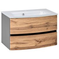 Waschbecken mit Unterschrank Kopenhagen B: 80 cm Grau/Eiche - Eiche dunkel/Eichefarben, KONVENTIONELL, Glas/Holzwerkstoff (80cm) - Held