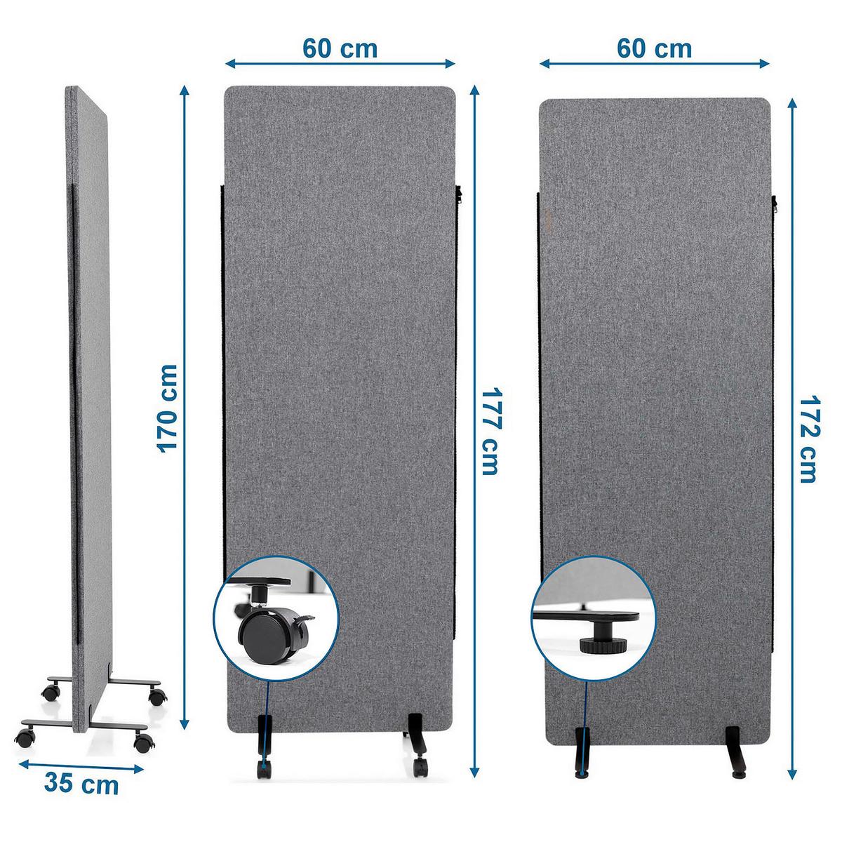 Trennwand Flexmiut - Dunkelgrau, Basics, Kunststoff/Textil (60/177/35cm) - MID.YOU