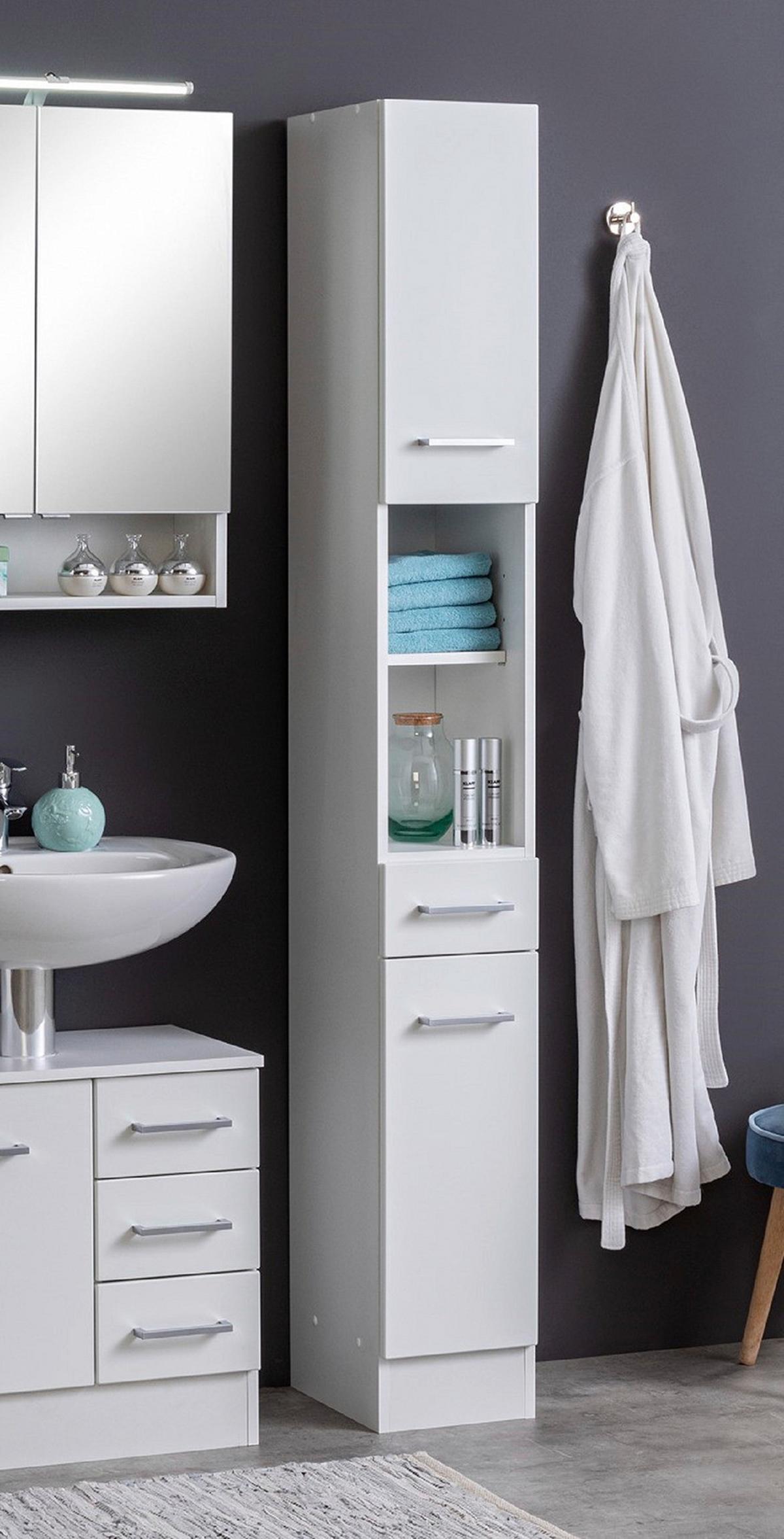 Badezimmer Hochschrank Riga 25x190 Cm Weiß - Weiß, MODERN, Holzwerkstoff (25/190/35cm) - Held