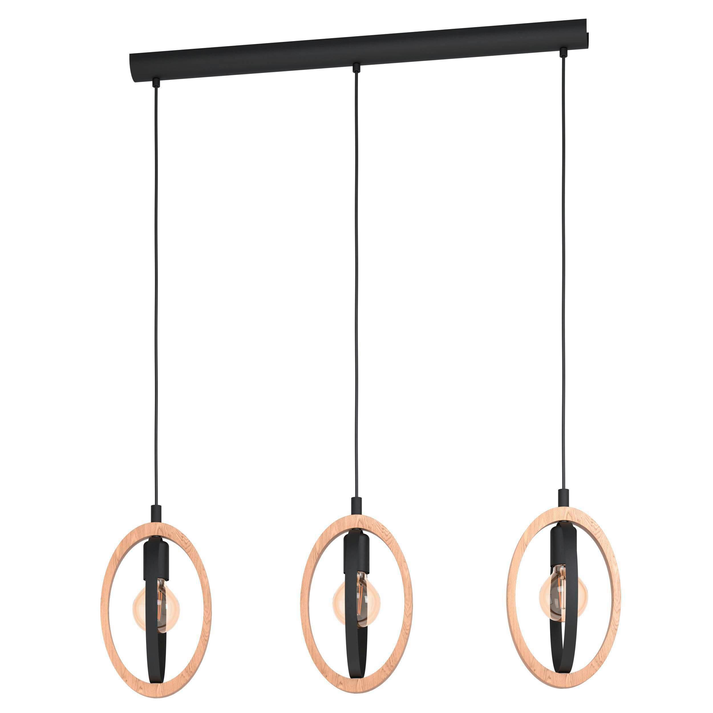 ZÁVESNÉ SVIETIDLO BASILDON - čierna/prírodná farba, Basics, kov/drevo (110cm) - Eglo