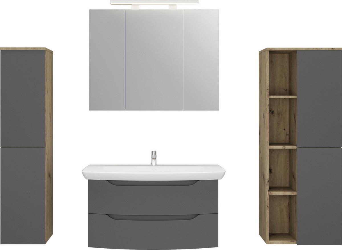 Waschtischkombi C-Line Wbu Eichefarben/Anthrazit B: 90 cm - Eichefarben/Anthrazit, MODERN, Keramik/Holzwerkstoff (90cm) - Stylife
