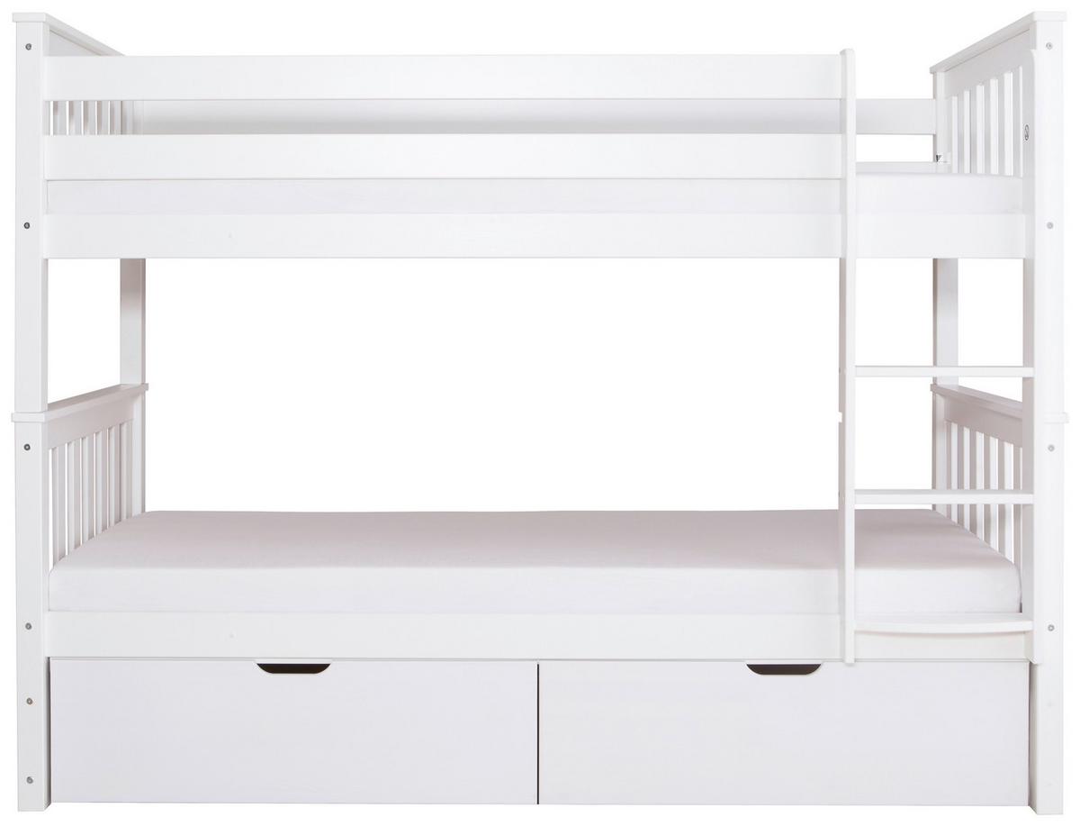 Etagenbett Sammy Weiß Kiefer Massiv 90 cm mit Schubladen - Weiß, MODERN, Holz (90/200cm) - MID.YOU