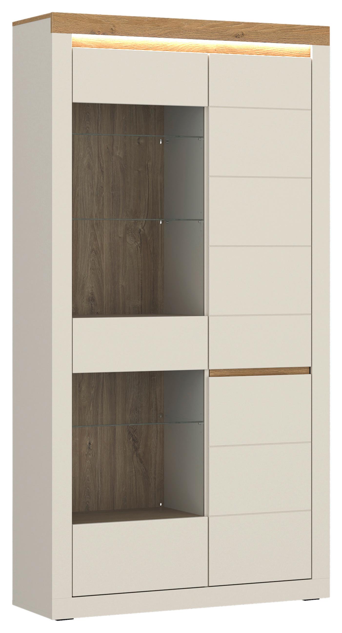 Vitrine NAXXAR Eichefarben/Kaschmir B:104,2 - Kaschmir/Eichefarben, Trend, Glas/Holzwerkstoff (104,2/204,7/39,6cm)