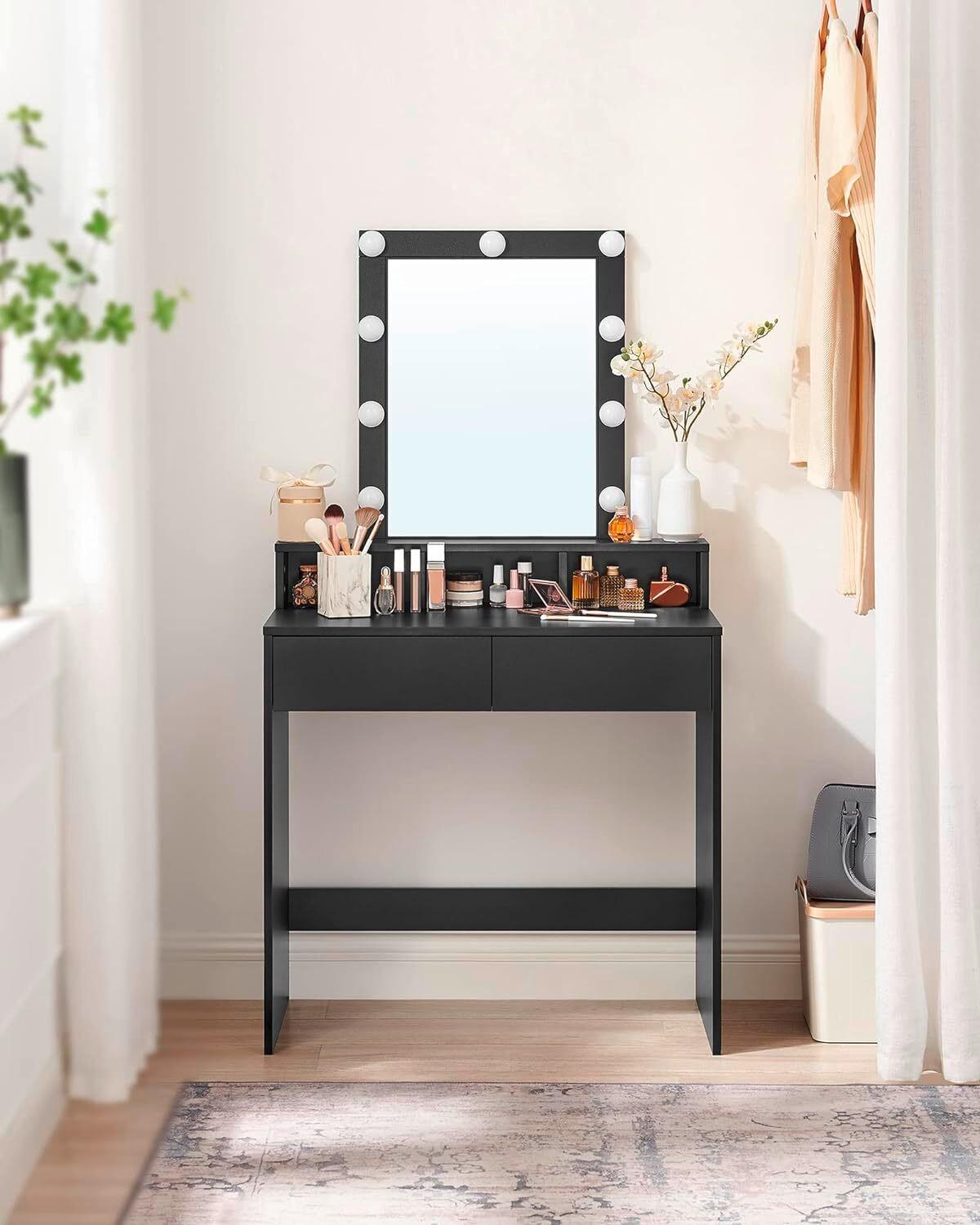 Schminktisch B: 40 Cm Schwarz - Schwarz, Trend, Glas/Holzwerkstoff (80/40/145cm) - Boxxx
