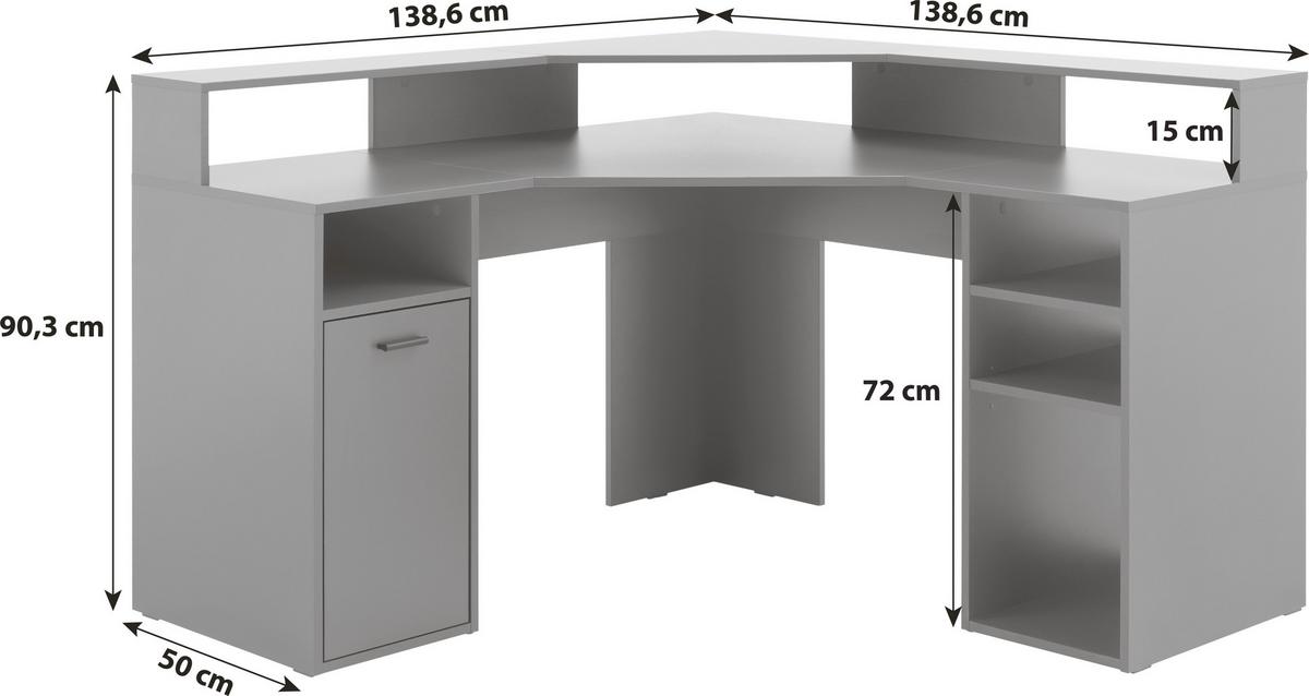 Gamingtisch Mx 201 Eck-Computertisch - Anthrazit, Trend, Holzwerkstoff (138,6/90,3/138,6cm) - MID.YOU