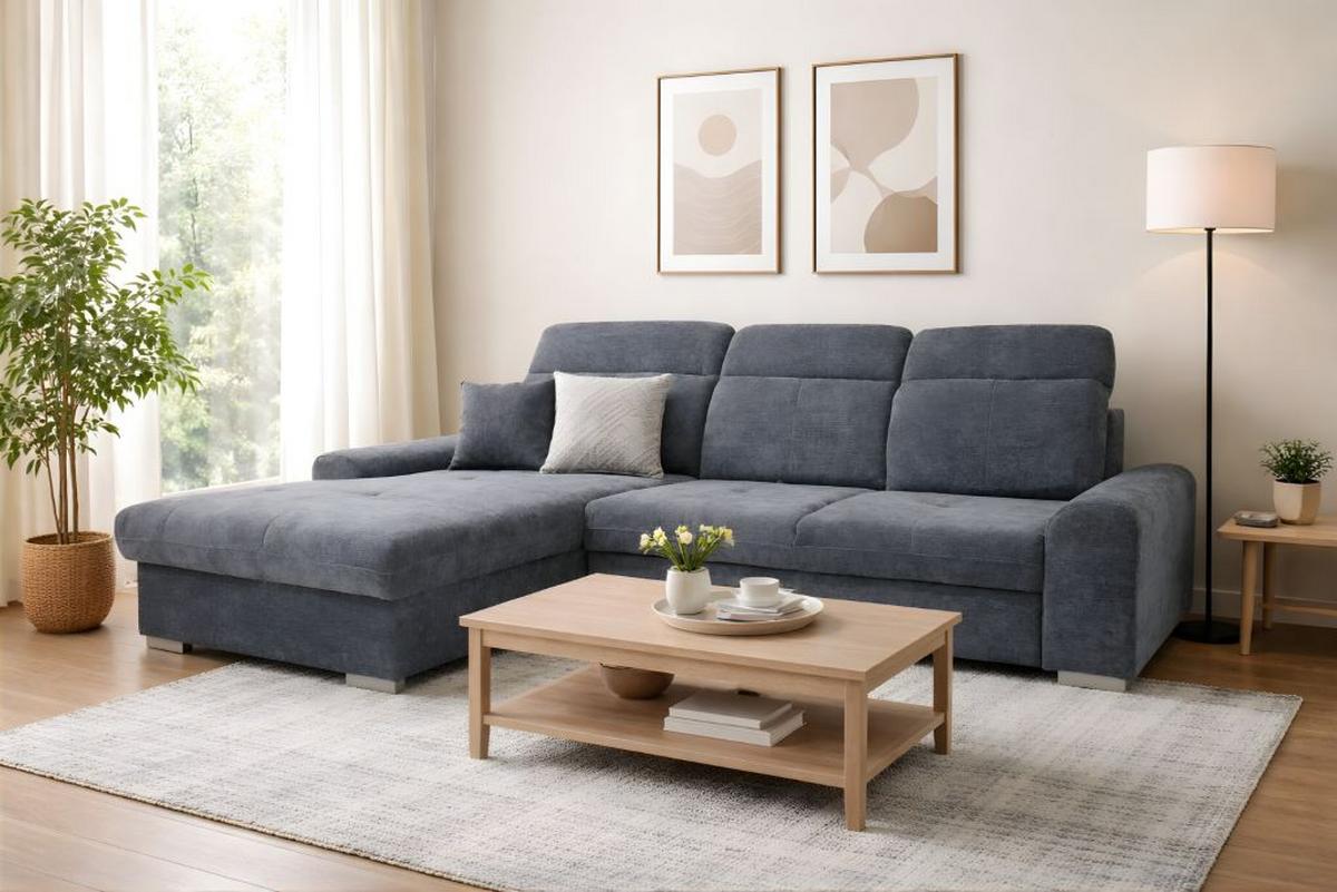 Rohová sedačka MALAGA, levá, šedá žinylka - šedá/barvy chromu, Konvenční, kov/dřevo (203/286cm) - Ondega