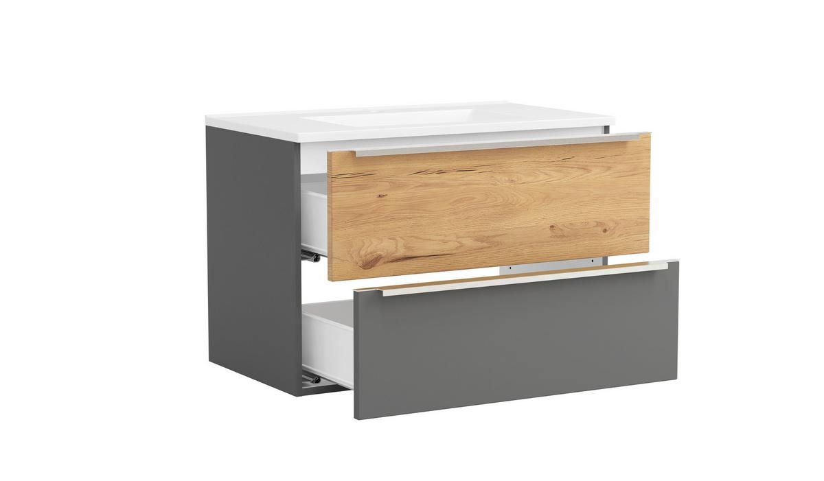 WASCHTISCHKOMBI Verona Grau/Wildeiche B: 80cm - Wildeiche/Weiß, Trend, Holzwerkstoff/Stein (80/54/47cm) - Held