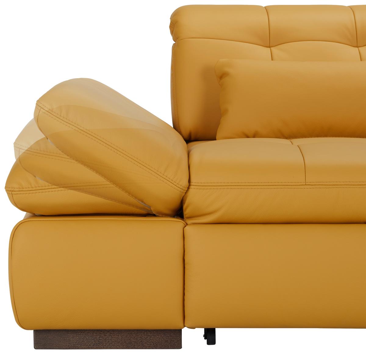 Rohová sedačka SANFINO, pravá kari žlutá pravá kůže - curry žlutá/barvy chromu, Konvenční, kov/kůže (305/199cm) - Premium Living