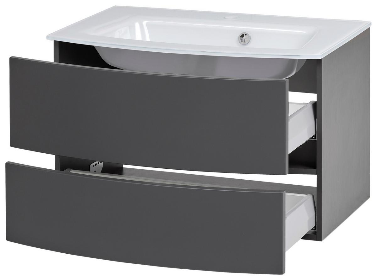 Waschbecken mit Unterschrank Kopenhagen B: 80 cm Grau/Weiß - Graphitfarben/Weiß, KONVENTIONELL, Glas/Holzwerkstoff (80cm) - Held