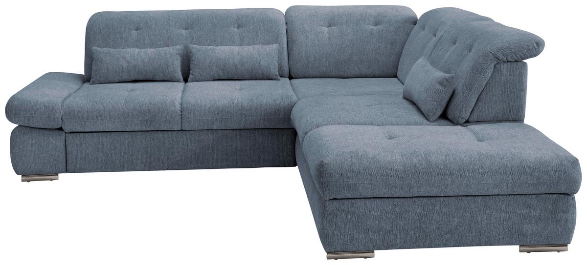 Ecksofa Mit Schlaffunktion Dalida Blau Chenille - Chromfarben/Blau, Design, Textil (280/254cm) - Livetastic