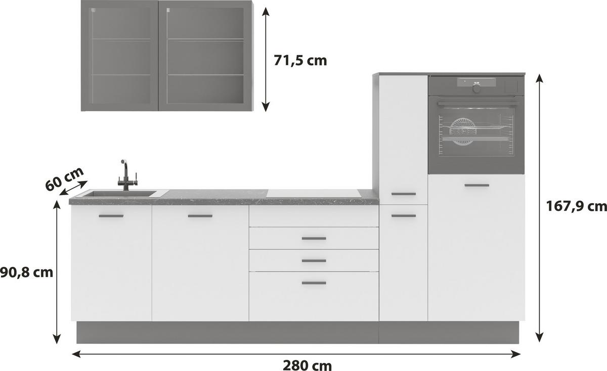 Küchenzeile Bolero ohne Geräte 280 cm Kaschmir/Schwarz - Beige/Schwarz, Basics, Glas/Holzwerkstoff (280/214/60cm) - Ondega