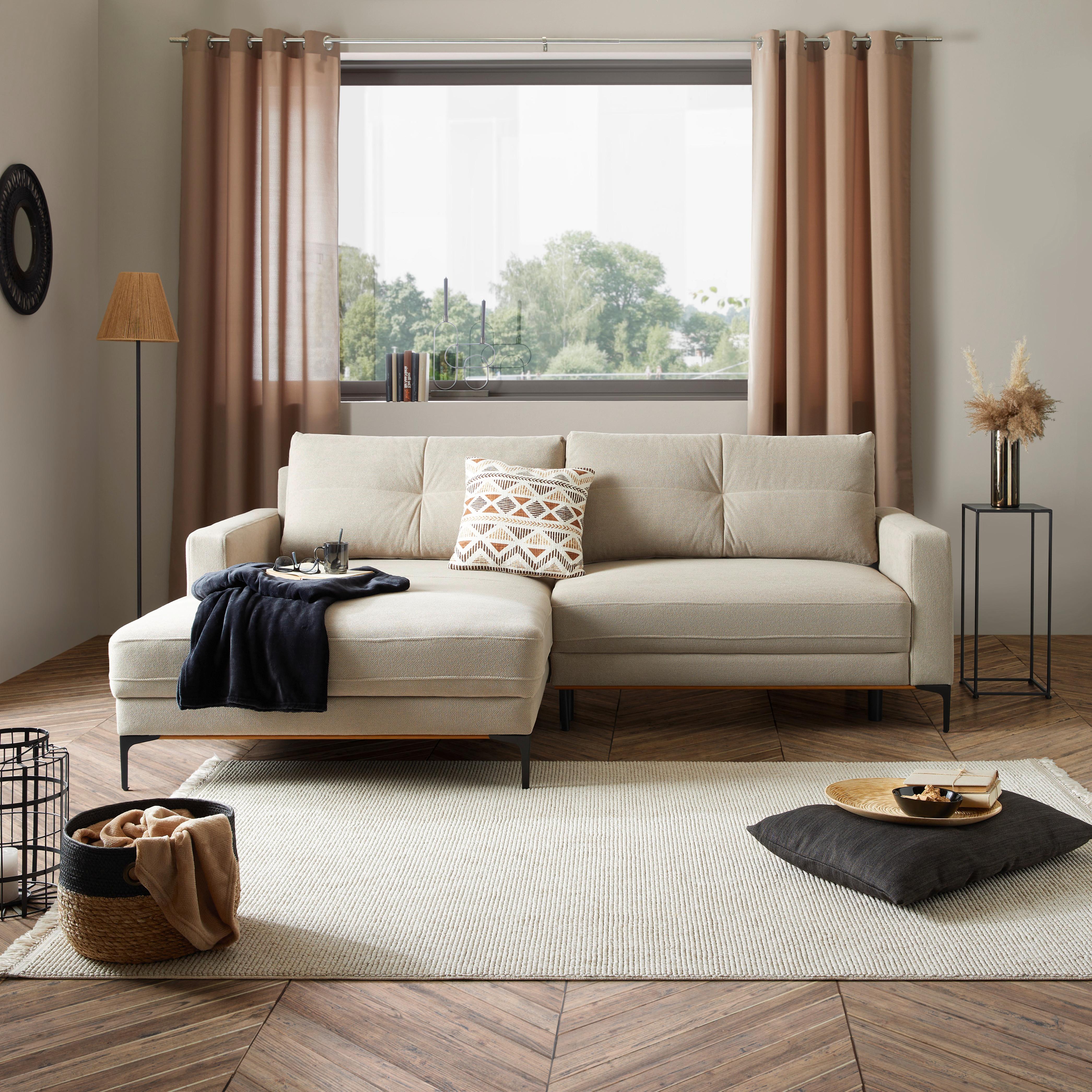 Ecksofa mit Schlaffunktion Bergamo Lattefarben - Beige/Schwarz, MODERN, Textil (162/238cm) - Ondega