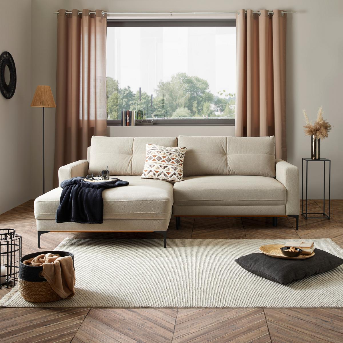 Ecksofa Mit Schlaffunktion Bergamo Lattefarben - Beige/Schwarz, MODERN, Textil (162/238cm) - Ondega