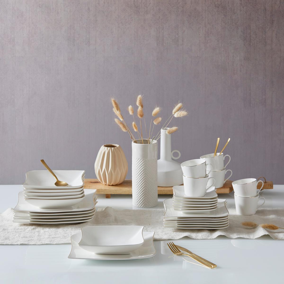 Kombiservice Levinia Porzellan 6 Personen Geschirr Set - Goldfarben/Weiß, ROMANTIK / LANDHAUS, Keramik - James Wood