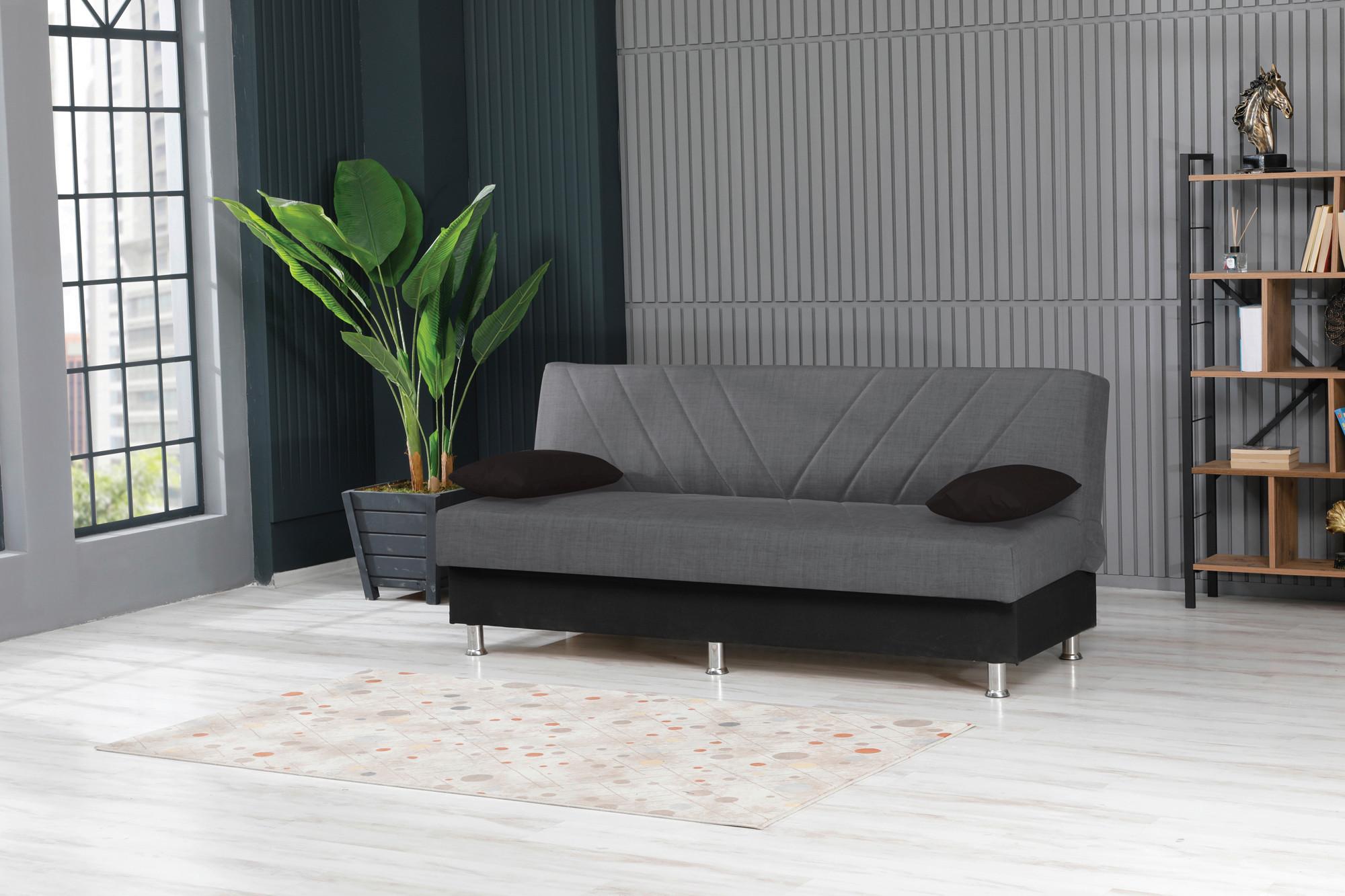 3-Sitzer-Sofa Freetown Mit Schlaffunktion Grau/Schwarz - Chromfarben/Schwarz, Design, Textil (190/82/82cm) - Livetastic