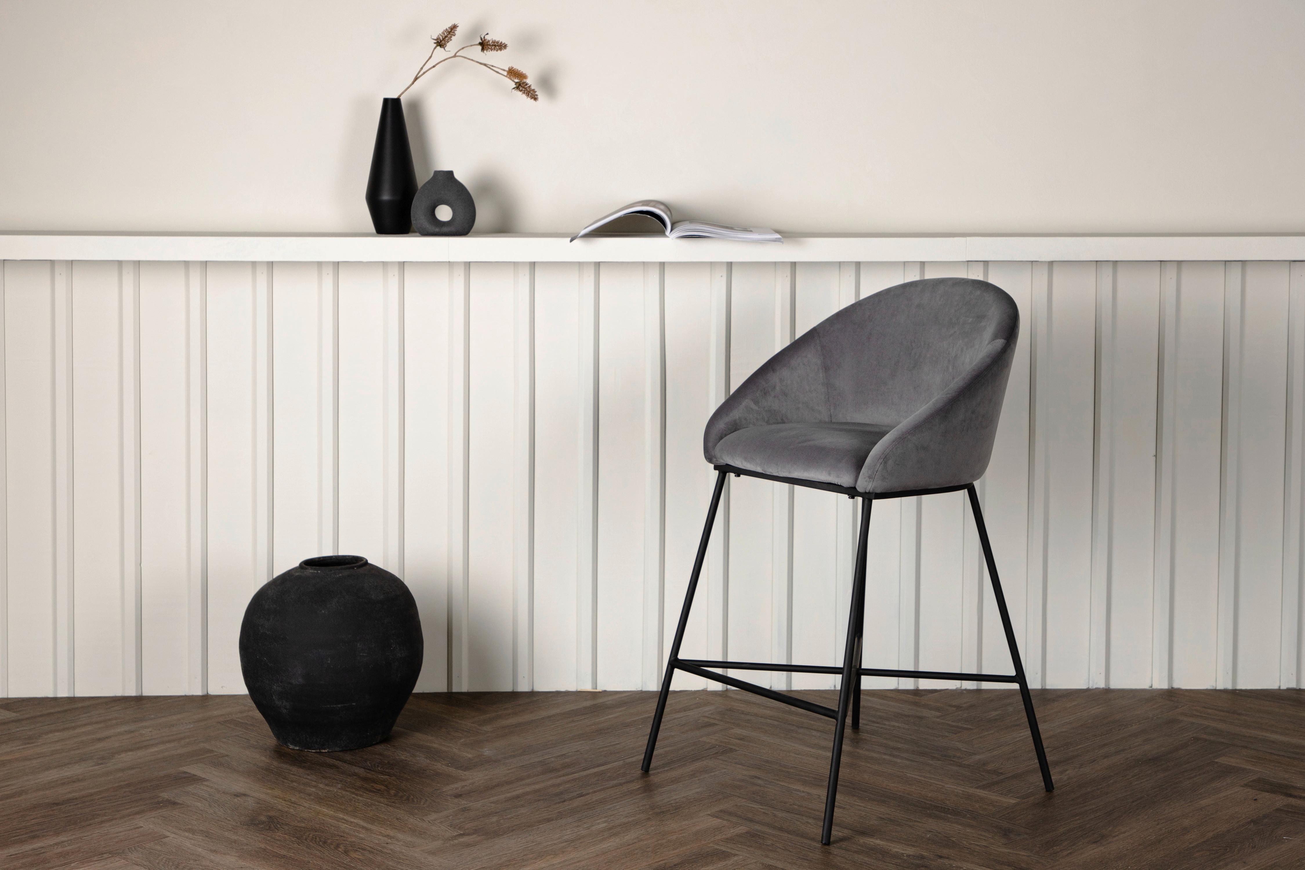 Barhocker Velvet - Dunkelgrau/Schwarz, Design, Textil/Metall (58,5/97/57cm) - Livetastic