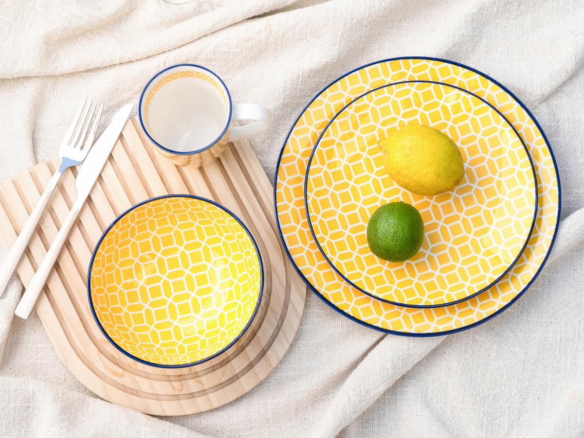 Kombiservice Keramik, Weiß/Gelb, 16--Teilig. - Currygelb/Weiß, Basics, Keramik - Creatable