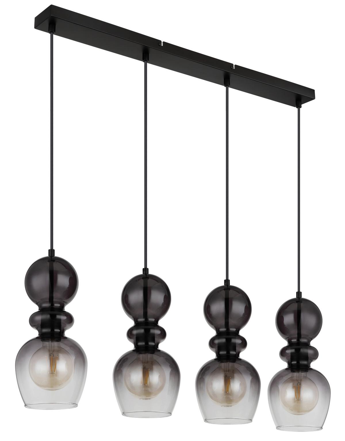 Hängeleuchte 15174-4h Clarity - Schwarz, KONVENTIONELL, Glas/Kunststoff (82/15/150cm) - Globo