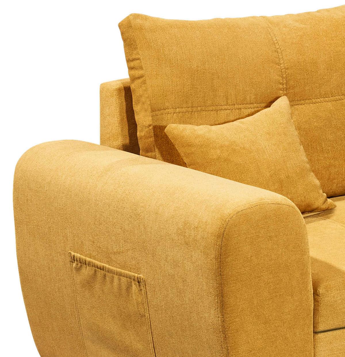Ecksofa Mit Schlaffunktion + Kissen Lea, Polyester-Nylon - Gelb/Schwarz, Basics, Holzwerkstoff/Textil (248/176cm) - MID.YOU