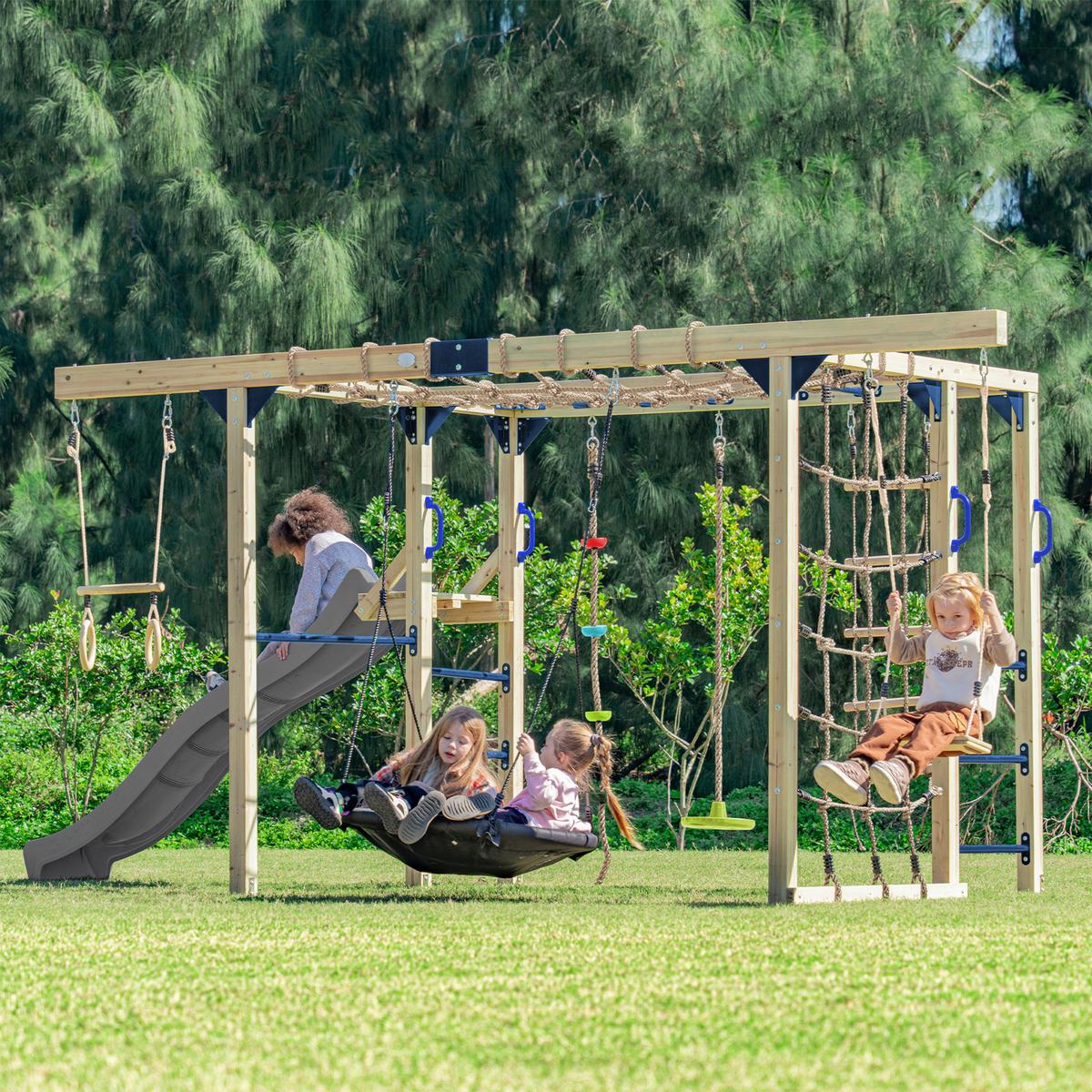 Klettergerüst Mit Rutsche Grau - Blau/Braun, Basics, Holz/Kunststoff (522,5/196,2/205cm) - Ambia Garden