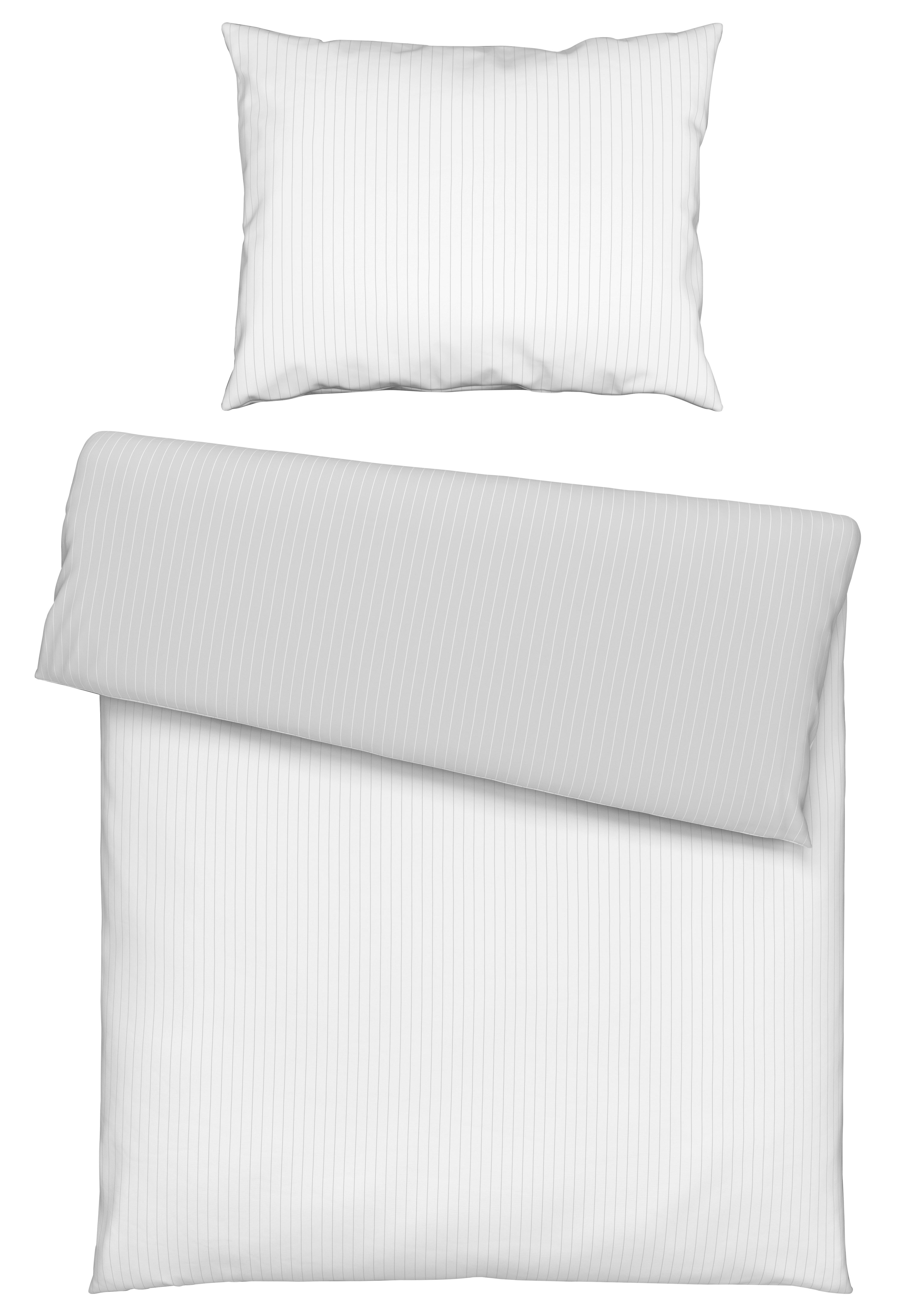 Posteľná bielizeň Twill streif, 70/90 140/200cm - biela/svetlosivá, Modern, textil (140/200cm) - Mömax