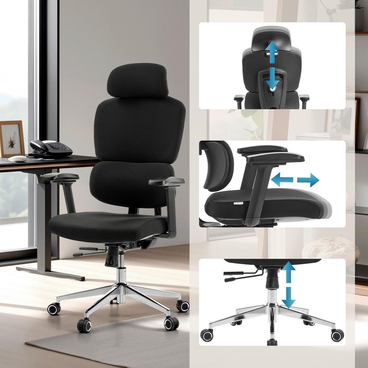 DREHSTUHL Ergomy Schwarz B: 68cm - Silberfarben/Schwarz, MODERN, Kunststoff/Textil (68/132/67cm) - MID.YOU