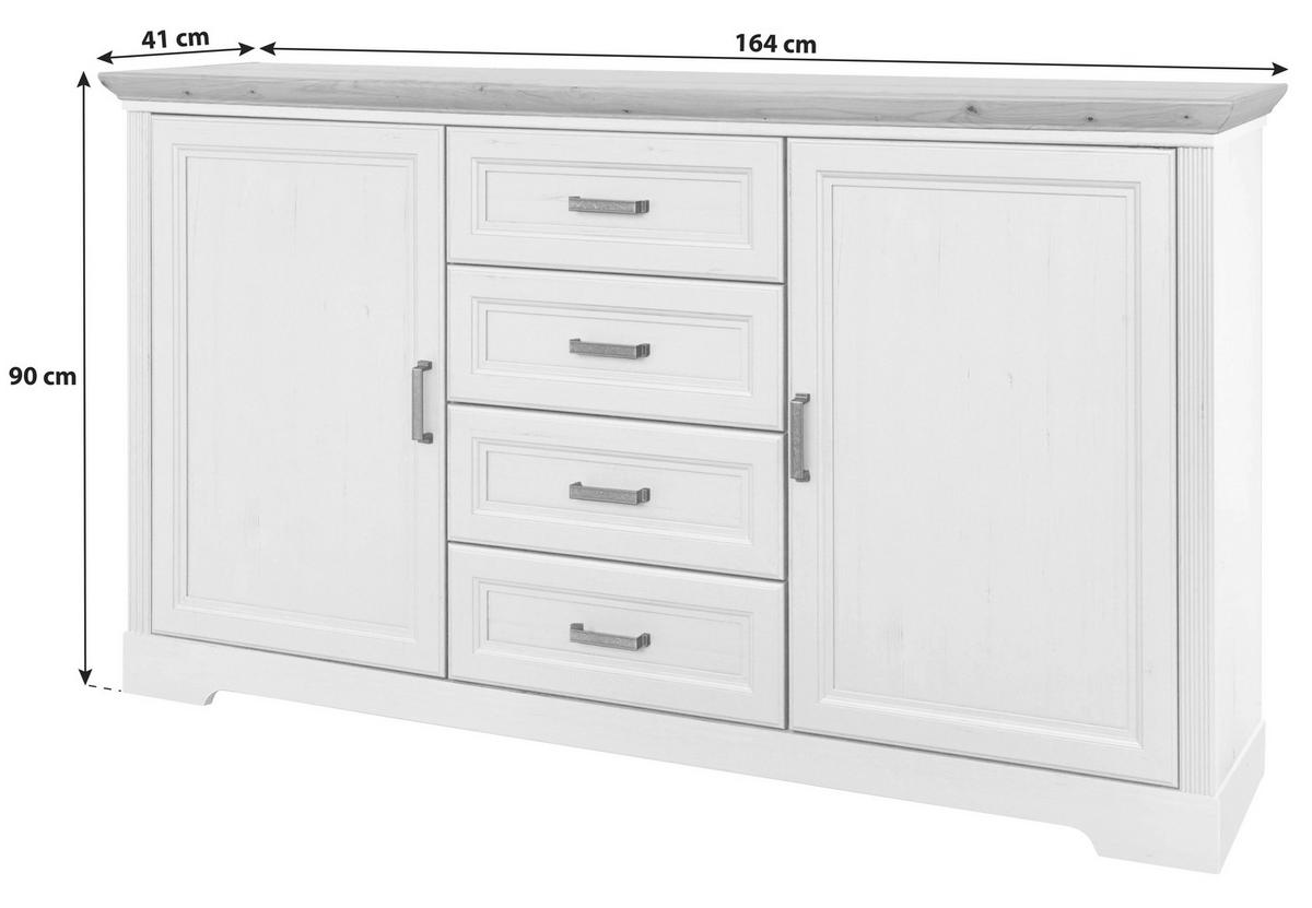 Kommode 164 cm Jasmin II Weiß/Eiche Artisan - Schwarz/Weiß, LIFESTYLE, Holzwerkstoff (164/90/41cm)