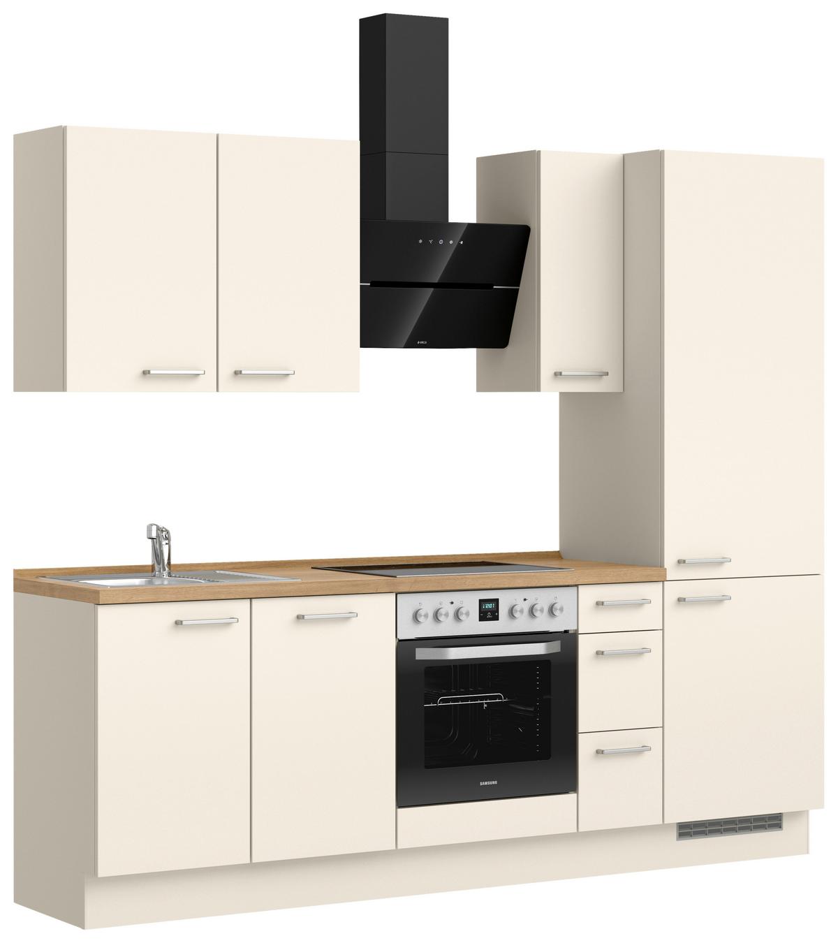 Kuchyňská linka 240 cm, magnoliová supermatná - barvy dubu/magnolie, Moderní, kov/kompozitní dřevo (240cm) - Nobilia
