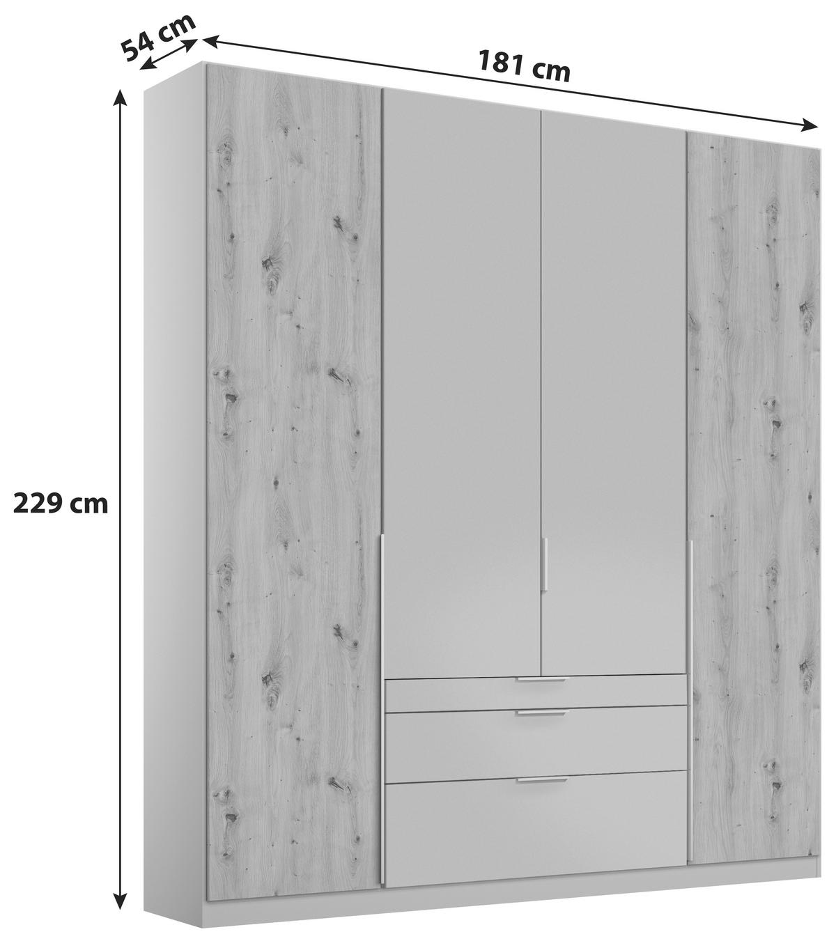 Drehtürenschrank M. Schubladen 181 Cm Alabama Extra Hellgrau - Hellgrau/Eiche Artisan, MODERN, Holzwerkstoff (181/229/54cm)