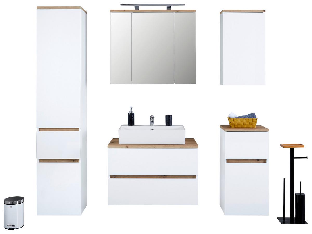 Waschbecken mit Unterschrank Marbella B: 80 cm Weiß - Weiß, MODERN, Keramik/Holzwerkstoff (80/64,5/47cm)