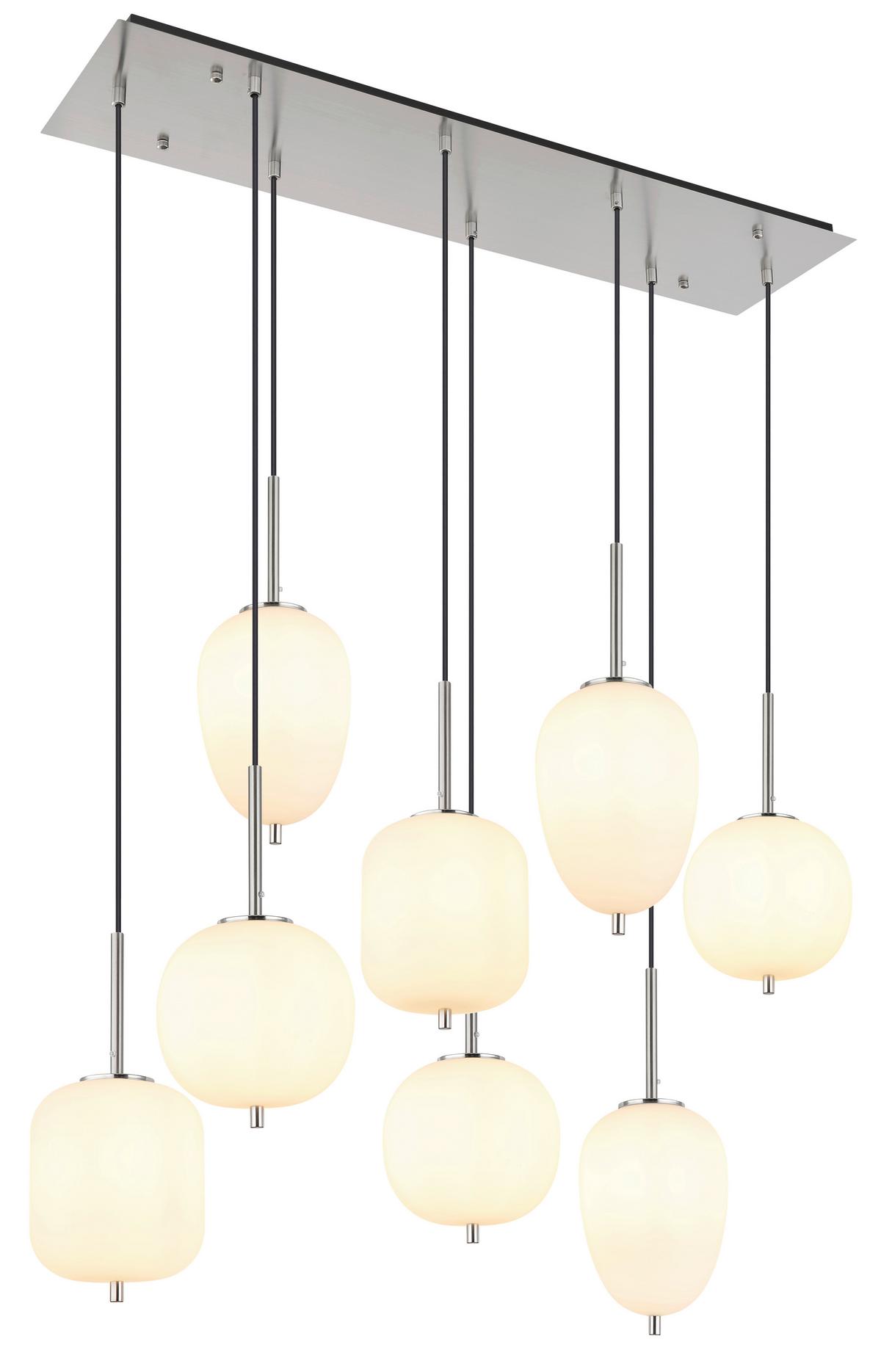 Hängeleuchte Exkl. 8xe14 W - Nickelfarben, Basics, Glas/Metall (102,5/34/120cm) - Globo