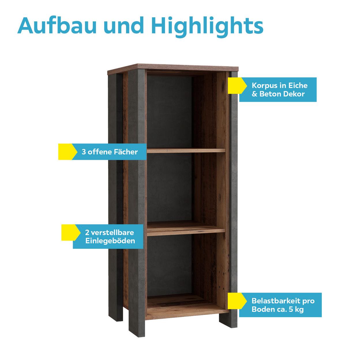 Regal Cliff B: 47 cm Braun/Dunkelgrau - Dunkelgrau/Braun, KONVENTIONELL, Holzwerkstoff/Kunststoff (47/115,1/42cm) - MID.YOU