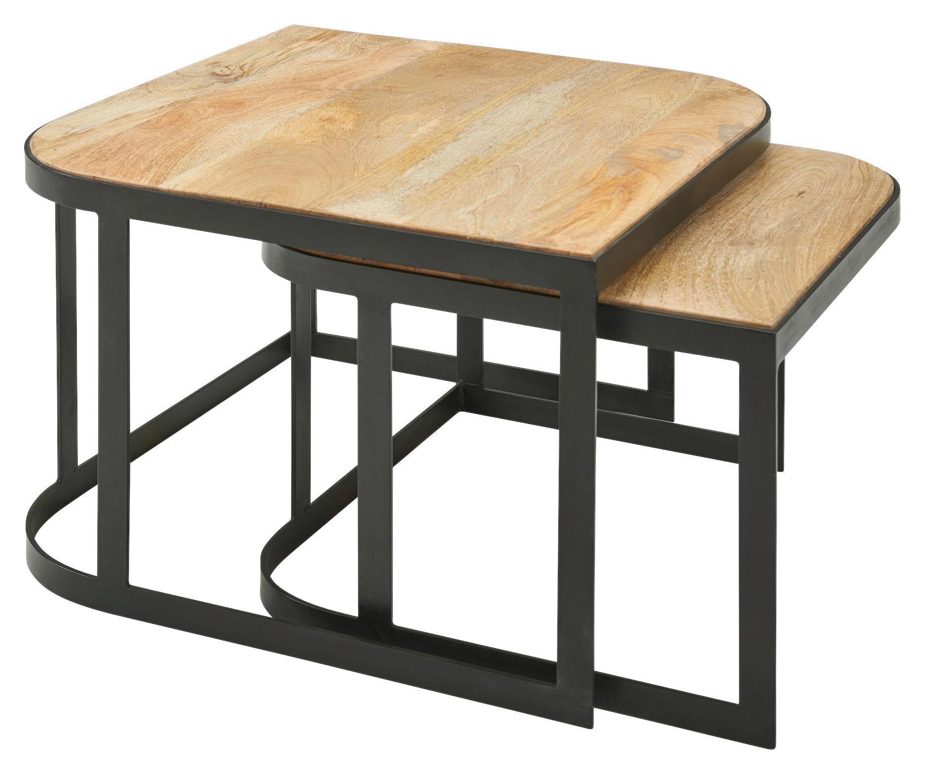 Couchtisch mit Holzplatte 2er -Set Wohnling, Mango/Schwarz - Hellbraun/Schwarz, MODERN, Holz/Metall (60/60/40cm) - MID.YOU